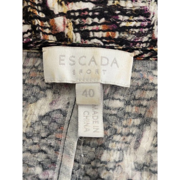 Escada Silk Top Blouse sleeveless Fringe Ruffle Multi Color Button Front… - Picture 9 of 9